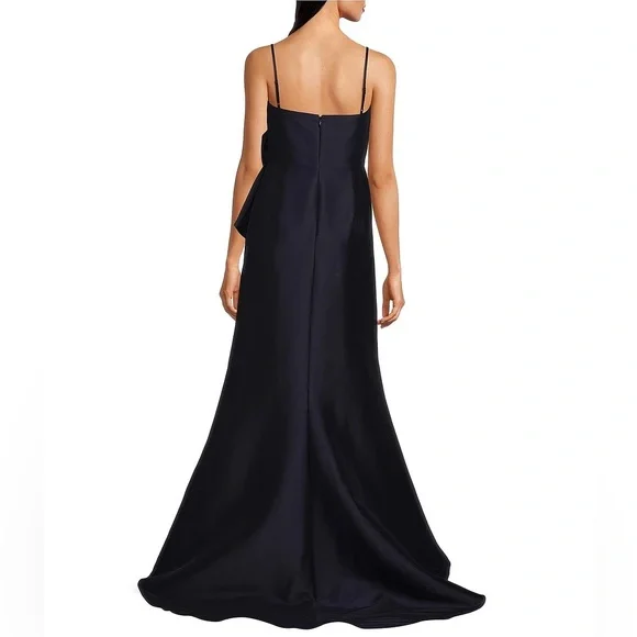 Muse by Marchesa Stretch Mikado 3D Rosette Running Side Ruffle Maxi Dress - Picture 2 of 7